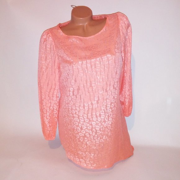 Jaclyn Smith Blouse Small Orange Textured 3/4 Sleeve Scoop Neck Asymmetrical Hem - Picture 1 of 9